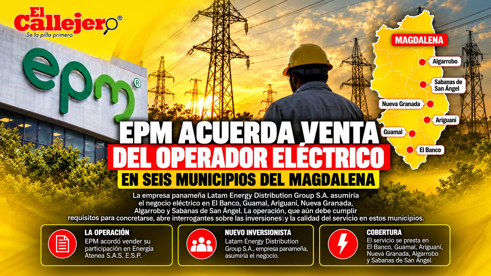 EPM acuerda venta del operador eléctrico en seis municipios del Magdalena