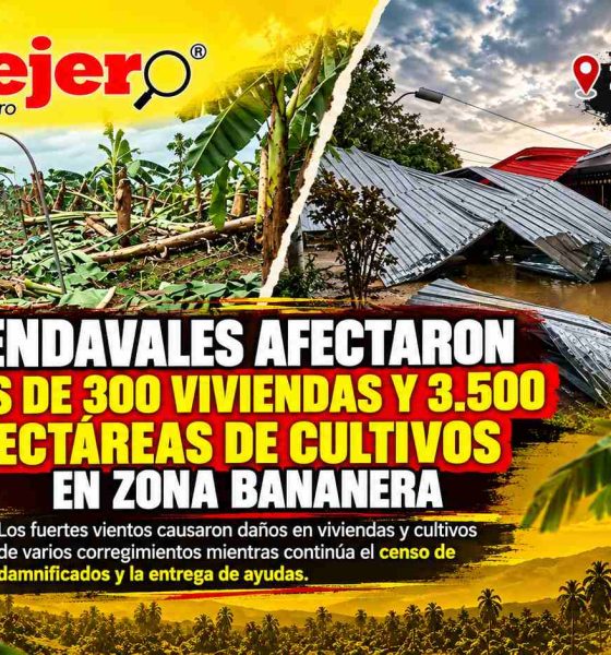 Vendavales afectaron más de 300 viviendas y 3.500 hectáreas de cultivos en Zona Bananera